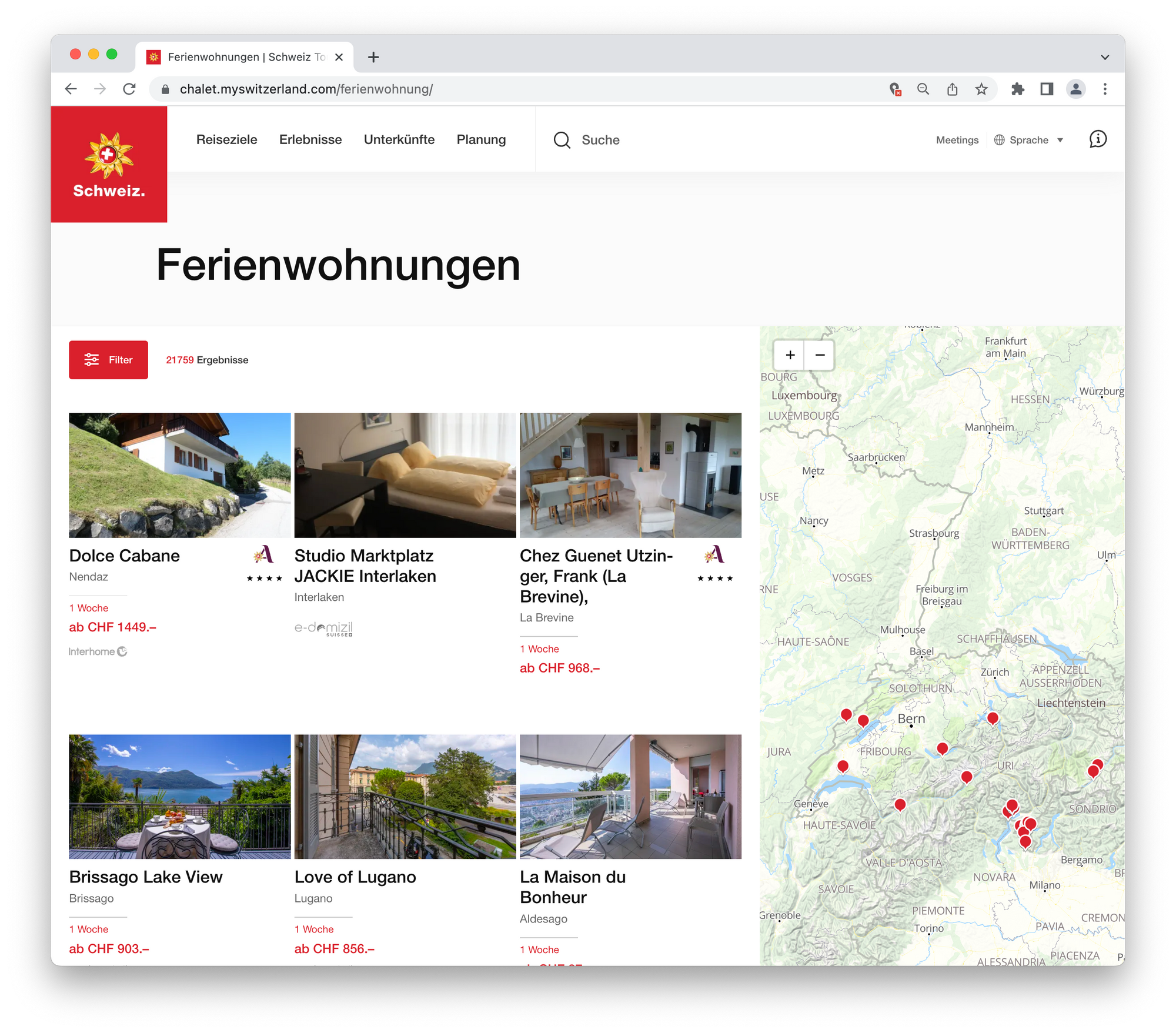 OpenBooking auf MySwitzerland.com