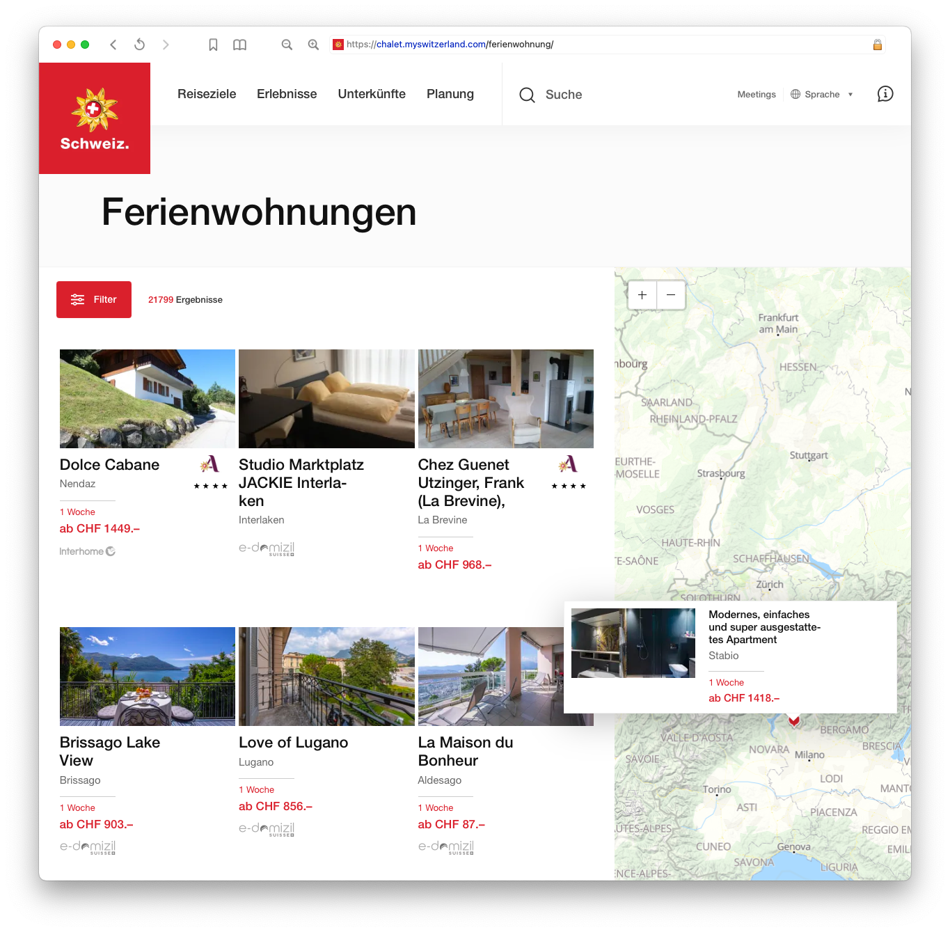 Example of a custom user interface implemented by Switzerland Tourism for MySwitzerland.com